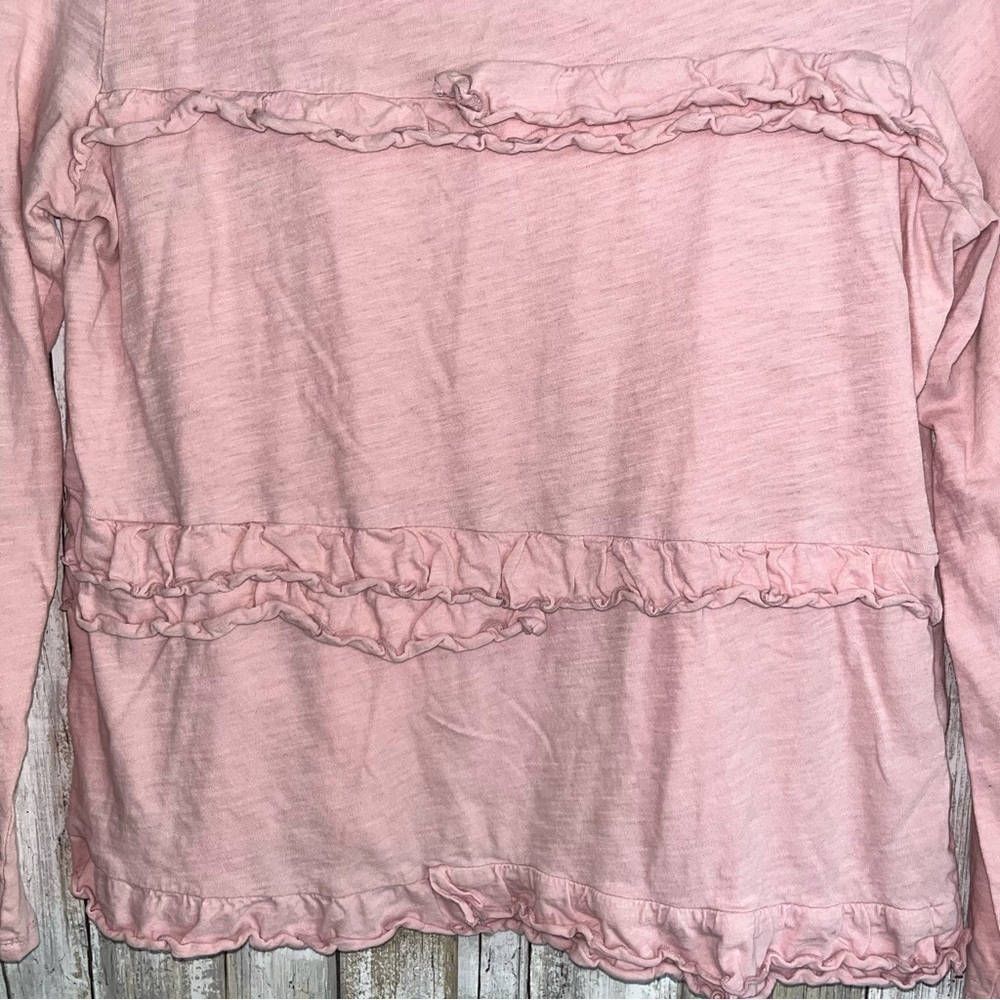 J.Crew Pink Ruffle Long Sleeve Women’s Small Soft Cotton Feminine Casual Blouse - Picture 3 of 6